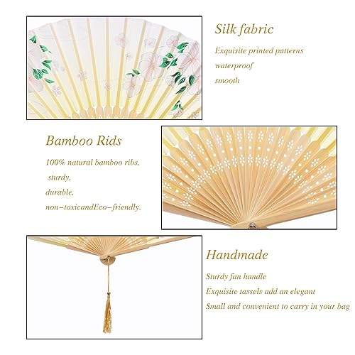 QIRMIZI 10 Pieces Handheld Fans, Silk Folding Fans, Floral Folding Fans for Birthday,Dancing, Cosplay, Weddings, Parties, and Events,Yellow Morning Glory - color: 08 Yellow Morning Glory