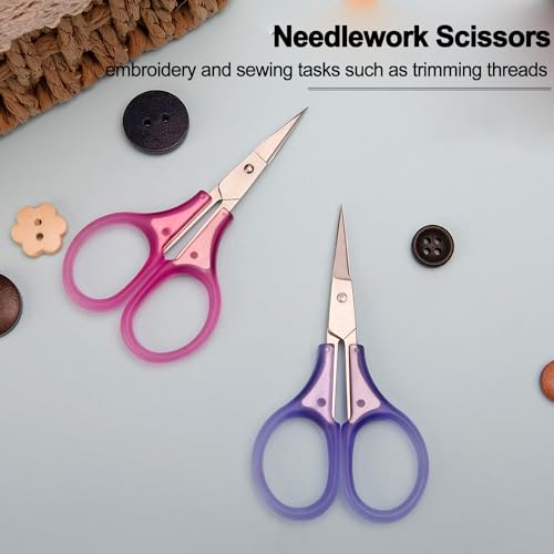 SCAIKTIG Small Craft Scissors, 3" Tiny Travel Scissors Tsa Compliant with Cover, Sharp Scissors all Purpose, Straight Fine Tips Mini Sewing Scissors Set, Precision Detail Paper Cutting, Pink/Purple - color: Red+purple