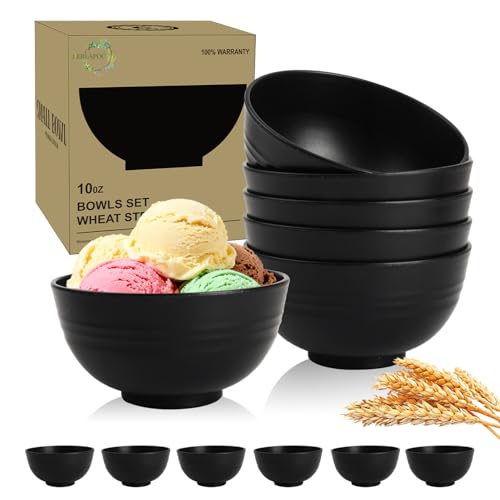 Wheat Straw Small Bowls Set of 6, Unbreakable 10 OZ Mini Dessert Bowls, Snack Bowl for Kitchen, Picnic, Microwave & Dishwasher Safe Bowl Set for Ice Cream, Fruits, Appetizer, Black - color: Black, size: 10 OZ