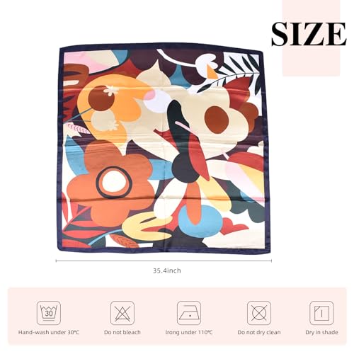 35 Inches Silk Head Scarf-Satin Hair Scarves Silk Bandana Scarf Headscarf for Women's Fashion Scarves - color: Colorful Sunflower - Navy Blue