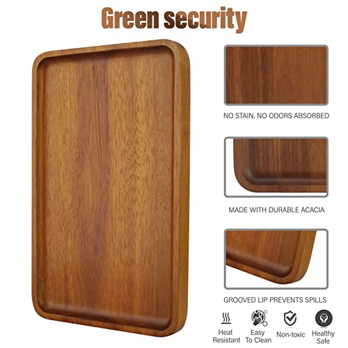1 pcs 13"x 9" Solid Acacia Wood Serving Tray Rectangular Wooden Serving Platter Natural Wooden Board for Bar Coffee Party - size: 13x9 in