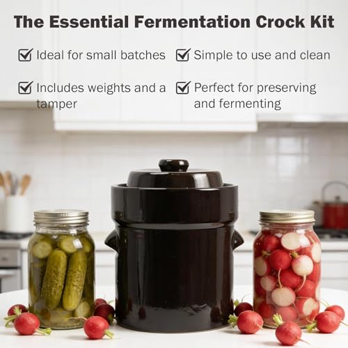 SEEUTEK Fermentation Crock Jar 1/2 Gallon for Sauerkraut Pickling Kimchi - size: 2L