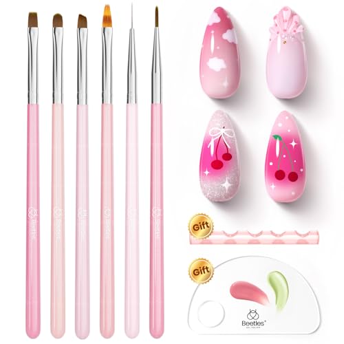 Beetles Nail Art Brushes, 6 Pcs Fingernail Art Design Pens - color: C-Pink-006