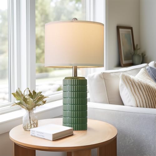 PoKat 23" Dark Green Ceramic Table Lamps Set of 2, Modern Table Lamps for Living Room, Farmhouse Lamps for Bedroom Night Stands, Traditional Nightstand Desk Decor Lamps - color: Dark Green
