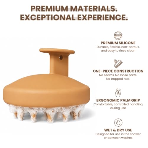 Silicone Scalp Massager – One-Piece Shampoo Brush for Scalp Massage & Shampoo Distribution – Gentle Scalp Brush for Wet & Dry Use (Brown) - color: Brown