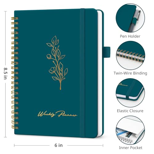 Taja Undated Weekly Planner, To Do List Notebook with Habit Tracker, A5 - color: m.Pine Emerald