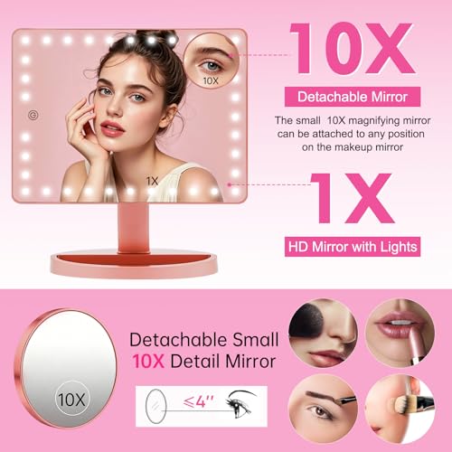 FUNTOUCH Large Lighted Makeup Mirror with Lights (Rose Gold) - color: Rose Gold D