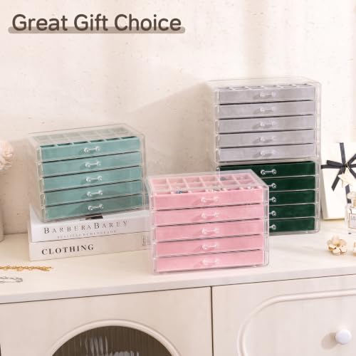 Frebeauty Acrylic Jewelry Box for Earrings,Jewelry Organizer with 5 Drawers - color: Purple