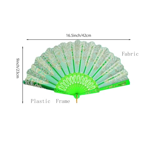 QIRMIZI 10 Pack Folding Handheld Fans,Silk Spanish Fan, Perfect for Weddings, Parties, and Dancing,Green - color: Green, size: 10 PACK