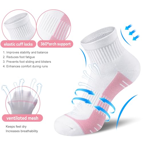 cuangya Women Athletic Ankle Cushioned Running Socks 6-Pairs - color: 5-pairs White a, size: 10-12