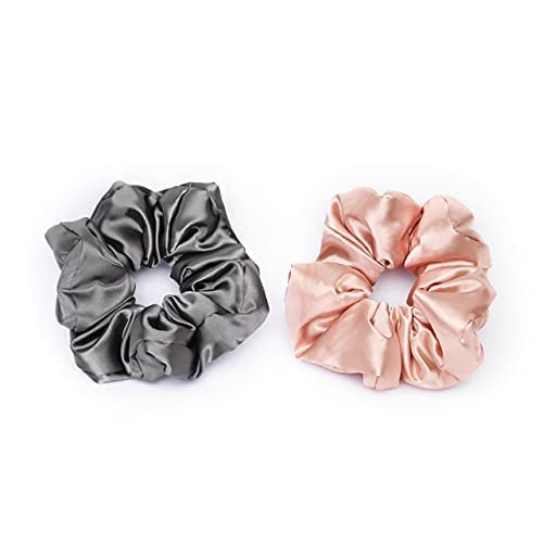 Kitsch Pillow Satin Scrunchies for Women -Blush/Charcoal, 2pcs - color: Blush/Charcoal