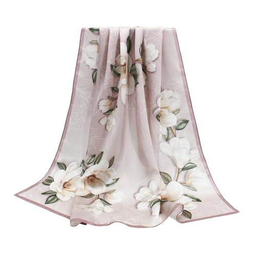 ANDANTINO 100% Mulberry Silk Scarf -Women 35" Square Hair Wraps-Gift Packed - color: Camellia-pale Pink