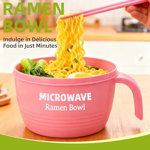 Layron Large Ramen Bowl Set, Ramen Noodle Bowls Microwavable 45 oz, Ramen Cooker, Microwave Pasta Cooker, Ramen Bowl Microwave Gift for College Male Female Dorm Room (pink) - color: Pink