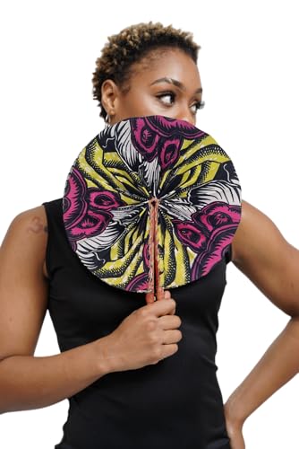 Kente African Print Foldable Hand Fan - color: Tama