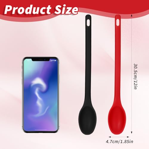 2Pcs Long Spoons for Stirring,Shimmeroo Mixing Spoons for Cooking Long Stirring Spoon for Baking Serving Stir Spoon (Red & Black)