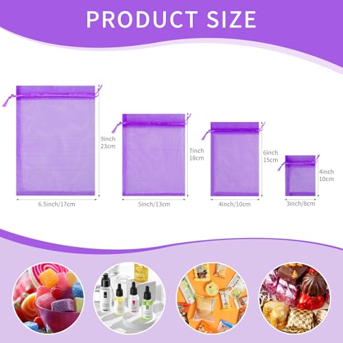 50PCS Purple Organza Bags 3x4, Organza Small Gift Bags Mini Sheer Clear Mesh Sachet Potpourri Jewelry Pouches Drawstring for Candy Treat Wedding Birthday Halloween Party Favors - color: Purple