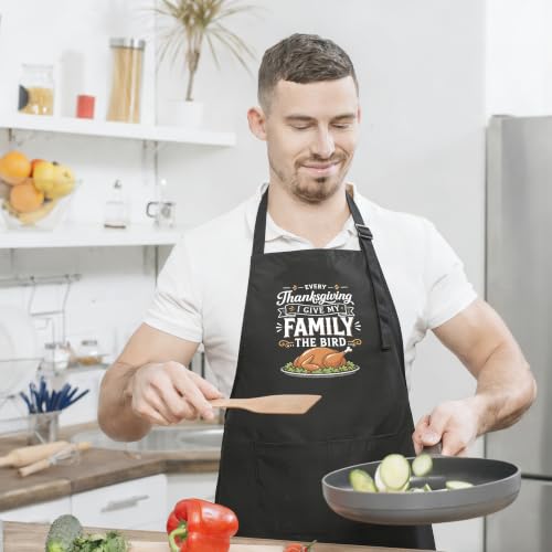 Funny Apron for Men Women,Humorous Kitchen Apron- Grilling Cooking BBQ Accessories, Gift for Dad Husband - color: Family the Bird