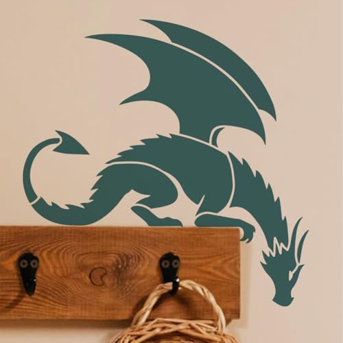 FINGERINSPIRE Dragon Painting Stencil with Paint Brush 11.8x11.8inch Pterosaur Drawing Template Dragon Pattern Stencil Corner Theme Decoration Template for Painting on Wood Wall Fabric Furniture - style: Dragon