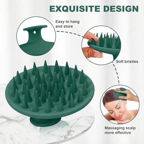 Meartchy Silicone Scalp Massager Shampoo Brush, Scalp Brush for Hair Growth & Dandruff Removal, Hair Scrubber Scalp Stimulator Exfoliator Brush with Soft Bristles for Wet Dry Scalp Care (Dark Green) - color: Dark Green