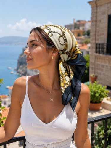RIIQIICHY 27.5 Inch Women Head Scarf Silk Feel Square Hair Wrapping Neck Scarves Bandana Bag Accessories - color: C005