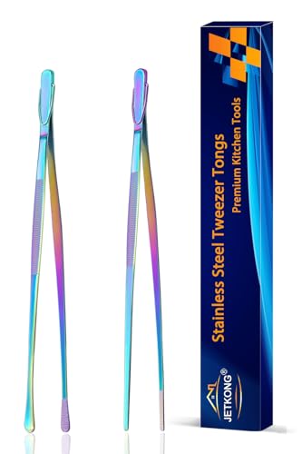 JETKONG 2 Pcs 9-Inch Culinary Tweezers Food Tweezers Kitchen Tweezer Tongs for Cooking (Rainbow) - color: Rainbow, size: 9+9 Inch