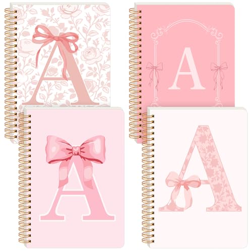 4 Pack Pink Alphabet Bow Notebooks for Teen Girl & Women, Cute Supplies, A5 - color: Pink, style: Alphabet Style