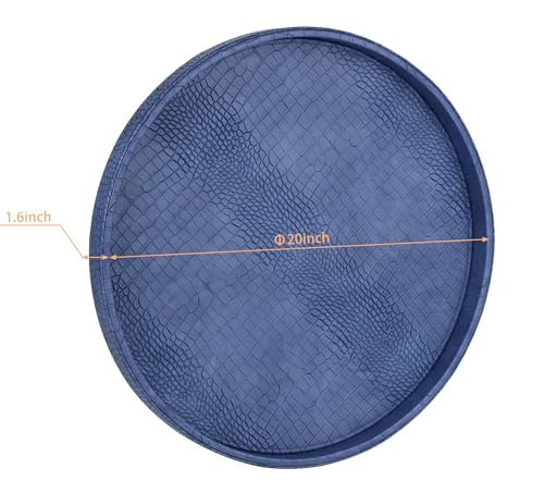 HofferRuffer Round Serving Tray 20'', Elegant Faux Leather Circle Ottoman Table Tray, Serve Tea Coffee Breakfast in Bedroom Living Room Kitchen (Blue, 20") - color: Blue, size: 20"