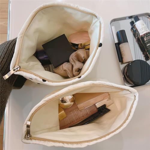 RSRSLEII Quilted Cotton Seashell Makeup Bag, Travel Toiletry Bag, White - color: 01White