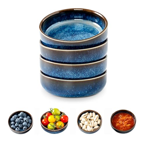 Dipping Bowls Set of 4, 2462°F High-Fired Reactive Glaze Ceramic Small Bowls for Dips,Olive Oil & Sauce,Elevates Table Setting,Idea for BBQ,Afternoon Tea,Entertaining,Housewarming & Holiday Gifts - color: Flambe Blue
