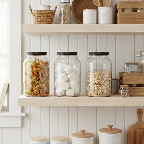 kitchentoolz 1 Gallon Glass Mason Jars – Extra Large Wide Mouth Jars with Airtight Lids – Perfect for Sourdough Starter, Fermenting, Pickling, and Storage – Made in the USA – Pack of 2 - Black - color: Black, size: Pack of 2