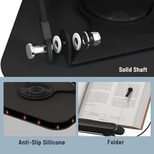 Acrylic Book Stand for Reading Hands Free - Adjustable 360° Rotating Cookbook Holder with Elastic Page Clips & Foldable Base, Multi-Angle Desktop Display Stand for Recipes, Laptops, Tablets, Bibles - color: Black