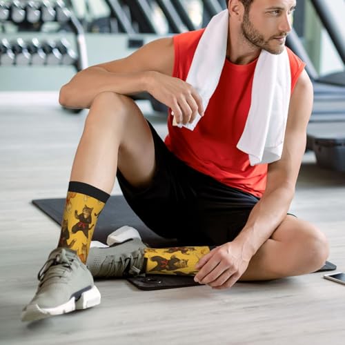 Crew Athletic Socks Funny Crazy Casual Sports Novelty Dress Socks for Women Men Running Hiking - color: Funny Yellow Cat
