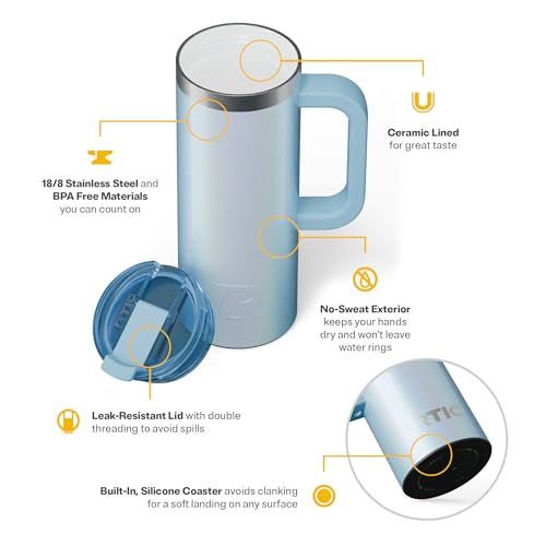 RTIC 20oz Road Trip Travel Mug with Lid and Handle, Ceramic Lined, RTIC Ice Glitter - color: RTIC Ice Glitter, size: 20 Ounces