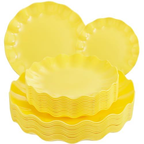 LIYH 24Pcs Yellow Plastic Plates Reusable, Dinner And Salad Set For Parties - color: Yellow, size: 24(12 Guests)