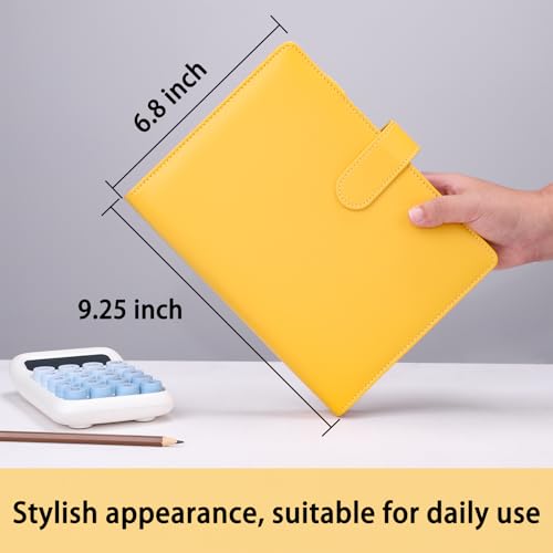 Antner A5 Binder 6 Ring Refillable Notebook Planner Cover, PU Leather Aesthetic Small Binder Loose Leaf Photocard Holder Budget Planner for Cash Organizer with Magnetic Buckle, Lemon Yellow - color: Lemon Yellow