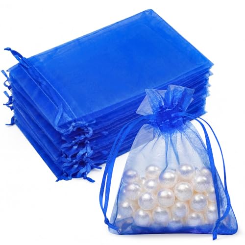 Crweety 50PCS Blue Organza Bags 3x4, Small Mesh Gift Bags with Drawstring for Jewelry Candy Sachet, Sheer Gift Pouches for Men Birthday Bridal Baby Shower Wedding Party Favor Halloween - color: Royal Blue