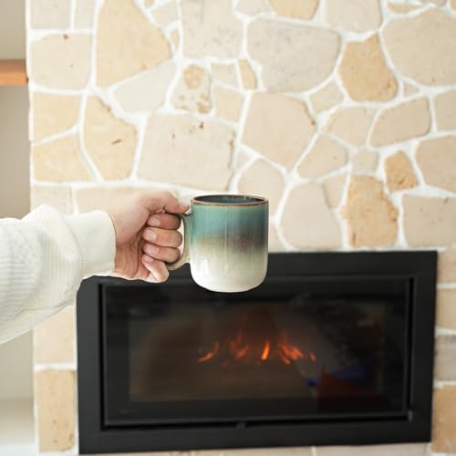 Bosmarlin Ceramic Coffee Mug Set of 4, 14 Oz, Coffee Cups with Big Handle, Microwave Safe, Unique Reactive Glaze (Green) - color: Green