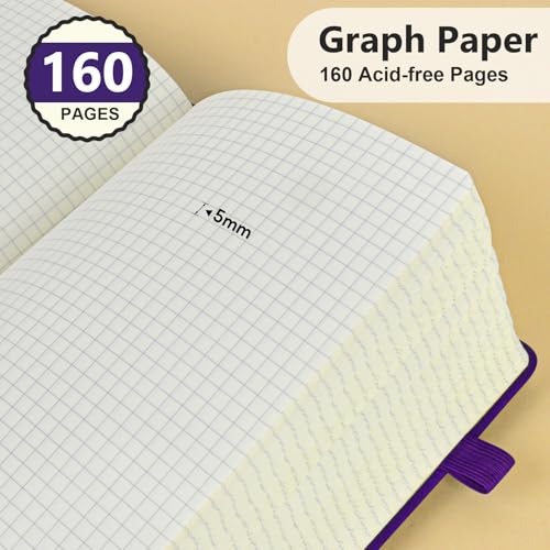 Graph Paper Notebook 5.9"×8.5", 160 Pages Grid Notebook, A5 Graphing Paper - color: Purple, size: Grid Page