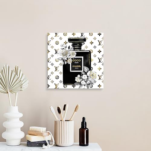 summer melody Black White Perfume Bottle Canvas Wall Art 12x12Inch - color: Black, size: 12L" x 12W"