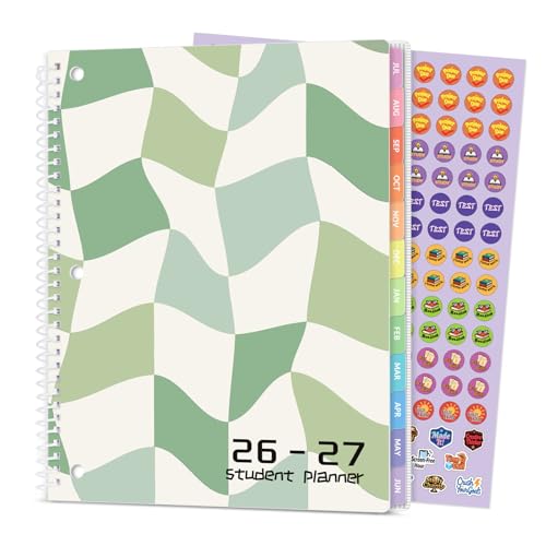 Student Planner 2026-2027, SUNEE Middle or High School Student Planner for Academic Year Jul. 2026 - Jun. 2027, 8.5"×11" Lesson Plan Book with 3-Hole Punched, Bookmark, Planning Stickers, Green Waves - color: Green Waves, size: A4 8.5"×11"