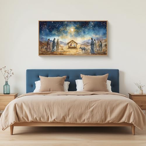 LHIUEM Large Bible Christian Religious Framed Canvas Wall Art Set,Birth of Jesus Nativity Wall Decor,Christmas Mary and Joseph Artwork for Living Room,Bedroom,Dining Room,Office -20"x40"x3 - color: Birth of Jesus Wall Art, size: 40"L x 20"W