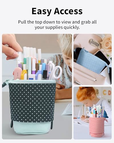 Sooez Standing Pencil Case, Cute Stand up Pencil Pouch, Telescopic Pen Bag - color: Green