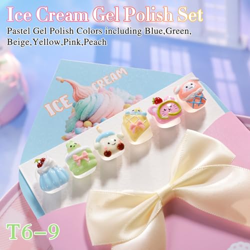 Double Rhythm 6 Pcs 15 ML Gel Polish Set Same Color Same Bottle Soak Off Gel Polish Kit Nail Art Manicure Salon DIY at Home for Women (Blue Green Beige Yellow Pink Orange-T6-9) - color: Ice Cream