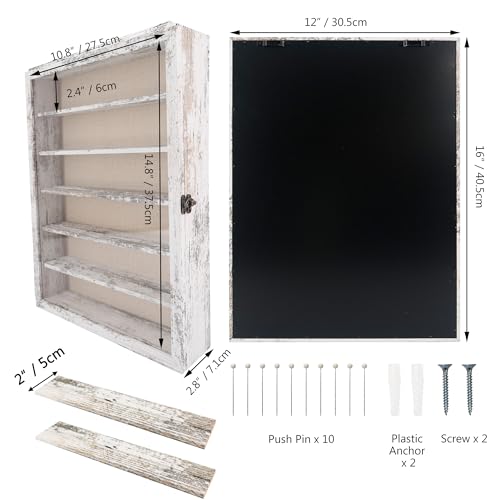 FramePro Shadow Box Frame Display Case 12x16 with Removable Shelves, Deep Memory Box Trinket Knick Knack Shelf Cabinet for Collector, Keepsake Coins Military Medals Wedding Flowers White - color: Rustic White, size: 12x16