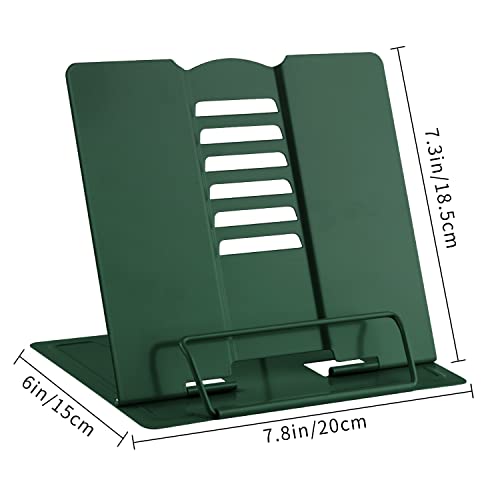 MSDADA Book Stand Metal Reading Rest Book Holder Adjustable Cookbook Documents Holder Portable Sturdy Bookstands for Recipes Textbooks Tablet Music Books with Page Clips (Military Green) - color: Military Green