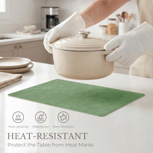 Romanstile Faux Leather Vinyl Placemats Set of 6, Dark Green - color: Dark Green