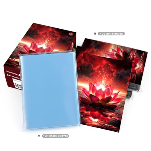 Katomula 100 MTG Card Sleeves with 100 Inner Sleeve, Textured Back Art Sleeves, Fit Standard Size Cards- Mountain Lotus - color: Mountain Lotus