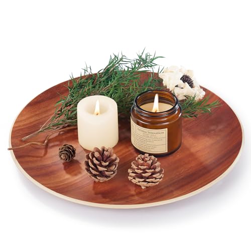 Yangbaga Acacia Wood Serving Tray: Round Decorative Tray for Home Decor - color: Wood