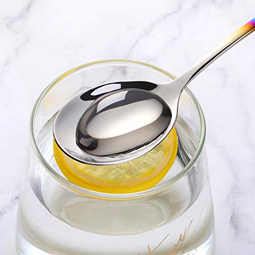 Buyer Star 5-pieces 5 Color Nice Dinner Table Spoons 8-Inch Stainless Steel Metal Korean Soup Spoons - color: 5 color-B