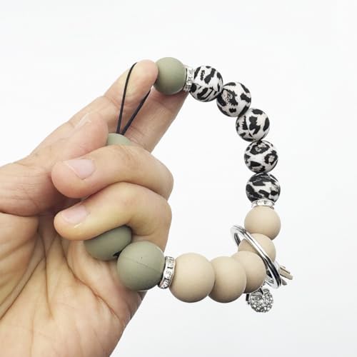 Unpafcxddyig Silicone Bead Keychain Bracelet Wristlet Key Ring - color: Army Green Black